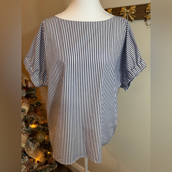 Vineyard Vines Women’s Blue White Stripe Short Sleeve Top S Cotton - Picture 2 of 5